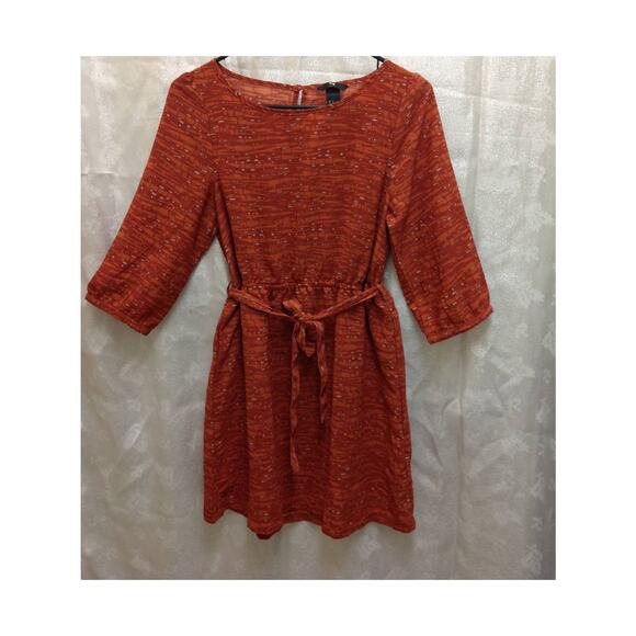 Orange and Cream Print Mini Dress with 3/4 Sleeves and Elastic Waist Size 6 - Picture 1 of 9